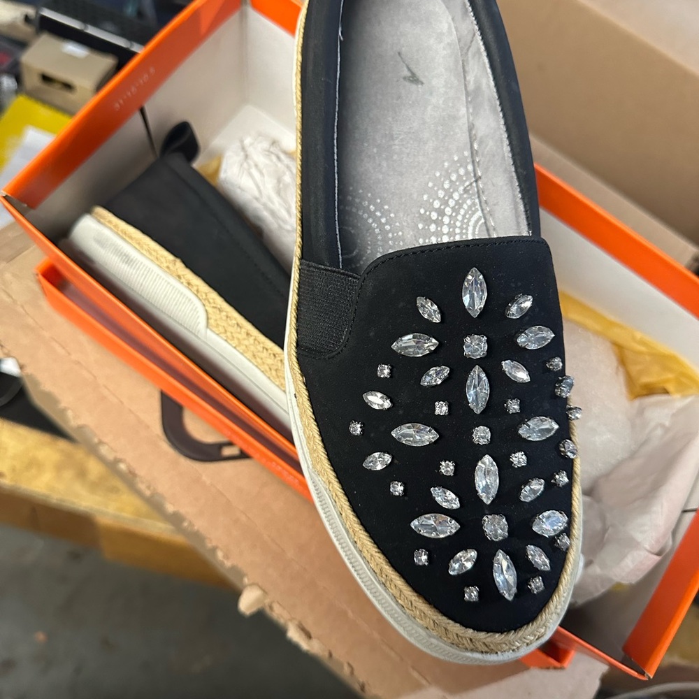 Black Embellished Slip-On Shoes